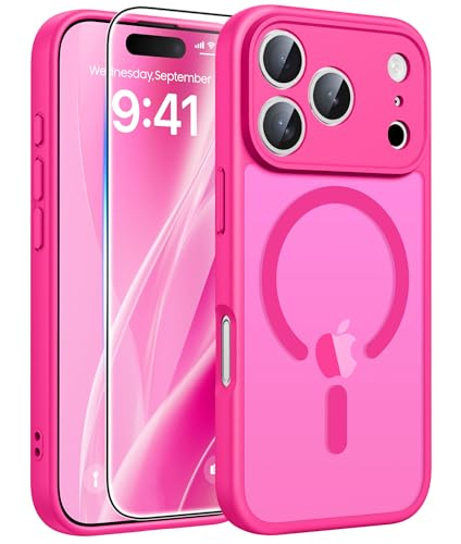 Image of FNTCASE for iPhone 17 Pro Max Case: [Compatible with Magsafe] Translucent Matte Cases with [Full Camera Protection] [Screen Protector] Military Grade Shockproof Protective Phone Cover - Hot Pink