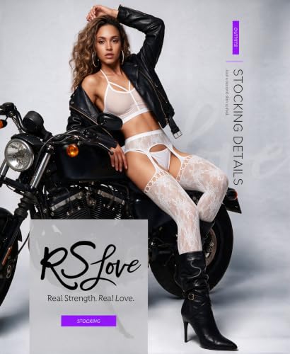 RSLOVE Fishnet Stockings for Women - Sexy Thigh High Lace Garter Belt Suspender Pantyhose for Party, Halloween (One Size White) - image 2