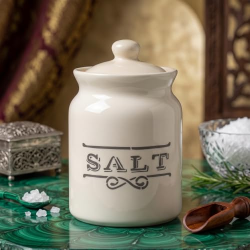 Image of D'Maiolica Ceramic Pickle Kitchen Jars in 1000ml | HandCrafted 1 kg Achaar Martban Barni | Ceramic Storage Containers | Jars for Achar, Spices, Salt (set of 2) (Classic Salt Snow)