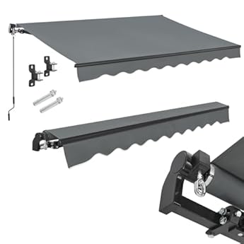 Foto di Juskys Tenda a Bracci Estensibili 400x300 cm, UV40+ & Impermeabile, con Manovella, Lunghezza & Inclinazione Regolabili, Terrazza & Balcone - Grigio