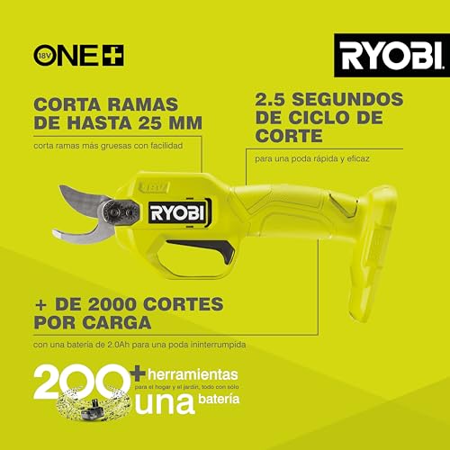 Image of Ryobi RY18SCA-0 18V ONE+ Cordless Secateurs (Bare Tool), Black