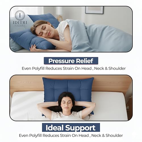 Image of Luxury Hotel Bed Pillow, Premium Microfiber Filling, Jacquard Fabric, Concealed Zipper, Breathable Washable Cover, Blue Comfort Bedding Cushion Soft, 68 x 45 x 25 cm