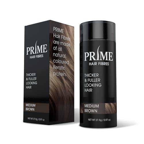 Prime Hair Fibres Hair Fibres for Men & Women Keratin Hair Building Fibres for Thinning Hair 27.5g Sweat Resistant & Wind Proof (Medium Brown)