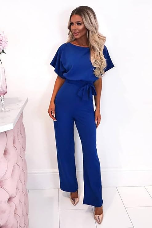 Haibang Jumpsuit voor dames, elegant, ronde hals, eendelig en zomerromper, mouwloos, lange rompers met wijde pijpen, ceremonie, cocktail, overall, casual, playsuit, mode, rompers met zakken, Baksteen