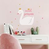 Winhappyhome Calcomanía de pared con diseño de cisne de dibujos animados de princesa inglesa para habitación de niñas, decoración de dormitorio de niños