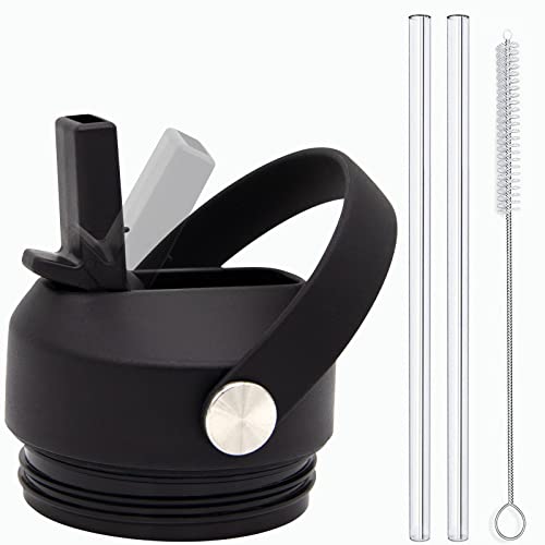 GrliTra Straw Lid for Yeti Rambler Bottle, Fits 18/26/36/64 oz, Flexible Handle Straw Cap with 2 Straws and 1 Brush, BPA Free, Polypropylene, Accessory, Water Bottle Lid, 4 Pieces