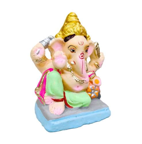 Image of Bossify 100% Eco-Friendly Clay Ganesh Idol Ganesh Ji Murti for Visarjan 4.5 Inches | Shadu Mati Ganesh Murti | Clay Ganpati Idol for Home | Ganpati for Ganesh Chaturthi | Home Decor