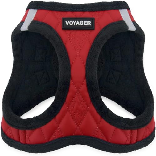 Image of Best Pet Supplies - All Weather Plush, Reflective, No Pull Harness for Small, Medium Dogs, Cats - Secure with Hook & Loop Fastener, Buckle, Double D-Rings - Red Faux Leather, XL
