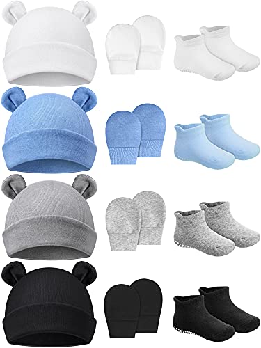 Image of Geyoga Newborn Baby Hat Bear Ears Mittens and Socks Set for 0-6 Month