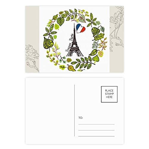 Carte postale Tour Eiffel Paris France illustration fleurie set de 20 pièces multicolore
