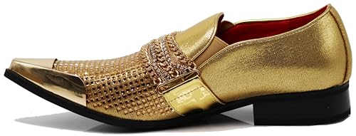 Image of Enzo Romeo Crisino Men Rhinestone Chrome Toe Suede Pointy Buckle Dress Loafer Slip On Shoes