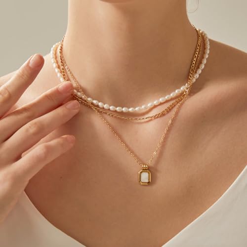 14K Gold Plated Freshwater Pearl Necklaces for Women Teens Dainty Small 4mm Adjustable Chain 16+2" Oval Rice Real Pearl Strand Necklace Pearl Accessories Jewelry Gifts3