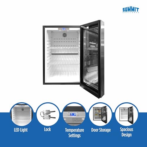 Image of Summit Appliance MB27GST Compact Minibar with a Glass Door, Seamless Stainless Steel Trim, Automatic Defrost, Interior LED Light, Digital Controls, Front Lock and Black Cabinet