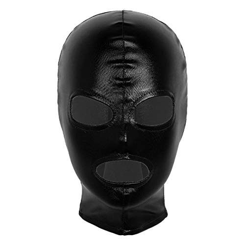 Nimiya Damen Herren Wetlook Kopfmaske Sexy Latex Maske Fetisch Kopfhaube Mundöffnung Augenöffnung Hinter Öffnen Mit Zipper Masquerade Clubwear Schwarz One Size