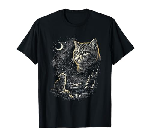 Exotic Shorthair Cat Howling Moon Vintage 90s Funny Graphic T-Shirt