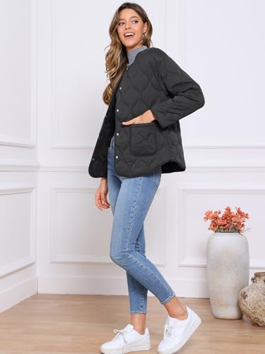 Allegra K Quilted Jackets for Women Button Down Puffer Lightweight Jacket Trendy Casual Outerwear Winter Coat with Pockets4