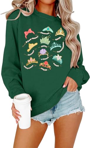 Image of BANGELY Fantastical Sweatshirt Women Cute Embroidered Fantastical Princess Sweater Family Vacation Shirt Long Sleeve Top