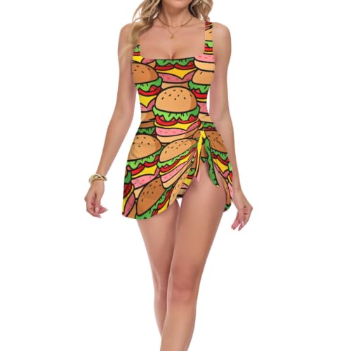 Maillot de bain une pièce taille haute gainant ventre plat motif hamburger femme