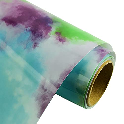 Rainbow Tie Dye HTV Heat Transfer Vinyl by KISSWILL - 10 Inch x 5 Feet Splash-Color Iron on Vinyl for T-Shir, Glossy Reflective Tie Dye HTV Vinyl for