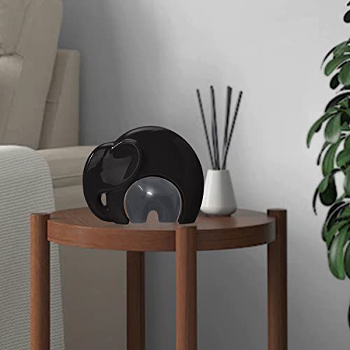 Image of SRJANA Home Decor Lucky Charm Elephant Mother & Child | Piano Finish Ceramic Figures - (Set of 2 Piece, Black and Grey)
