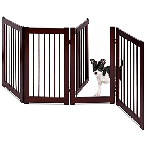 HAPPAWS Extra Wide Walk Through Pet Gate with Door, 4- Panel 30 inch High Wooden Puppy Playpen, Freestanding Stair Gates…