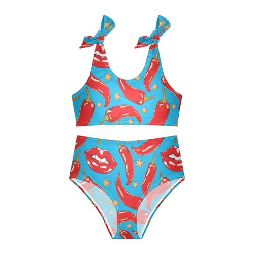 Wusikd Lips Chili Peppers Girls Swimsuits Two Piece Stars Swimwear Bikini Set for for Girls Size 3T3