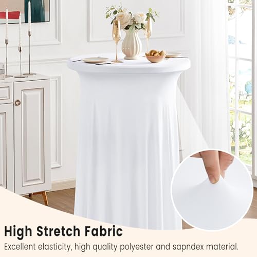 Qubjus 2 Pack Cocktail Tablecloths Stretch Table Skirt - 32x43 inch Bar High Top Stylish and Elegant Cocktail Table Covers for Parties, Weddings, Holidays - White by Qubjus - Used condition - Image 3
