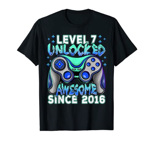Nivel 7 Desbloqueado Impresionante Desde 2016 7th Birthday Boys Gaming Camiseta