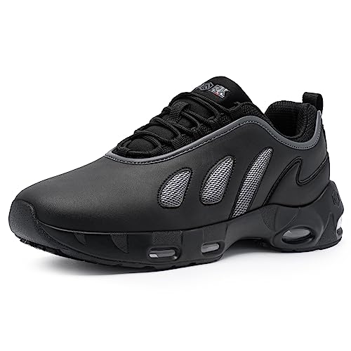 Larnmern Men Non Slip Work Shoes Slip Resistant Walking Sneakers Kitchen Chef Food Service Shoe Restaurant Waterproof Air Cushion(9 Men, Black) #TOP17