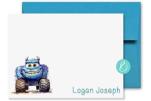 Personalized Handmade Stationery Cute Monster Truck 2 Note Cards