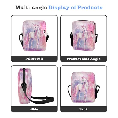 messenger bags for women shoulder bag men Women's Purse Adjustable Strap for Travel Travel- unicorns on Pink Background4