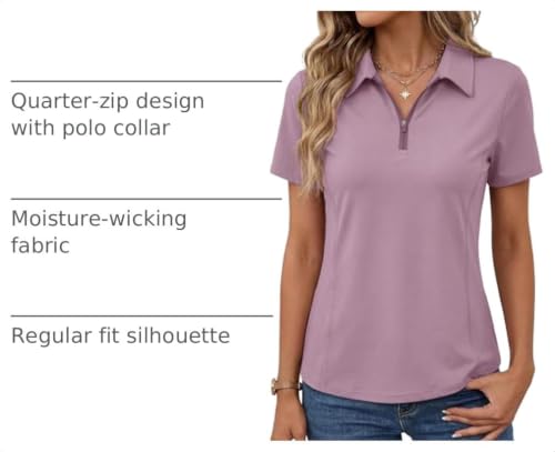 Image of LOMON Women's Short Sleeve Athletic Polo Shirt High Performance Stretch Quarter Zip Top for Golf Tennis
