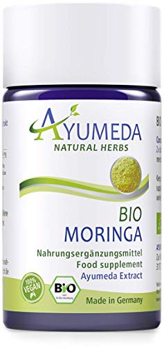 Ayumeda BIO Moringa Extrakt | Moringa oleifera | Sahijan | Indischer Meerrettichbaum | 23,84 mg Polyphenole pro Tagesdosis | Geprüfte Qualität | Made in Germany | 60 Kapseln | 100% BIO | 100 % Vegan Cover