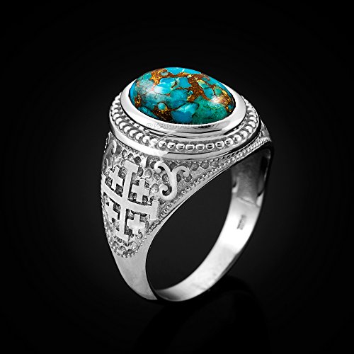 Sterling Silver Jerusalem Cross Blue Copper Turquoise Statement Ring2