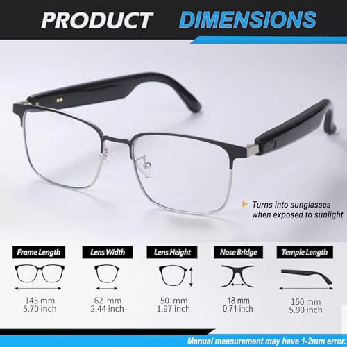 Giinova Smart Bluetooth Glasses for Women Men with Speaker Physical Color-Change Anti-Blue Light Polarized Built-in Microphone for Android iOS... - Image 2