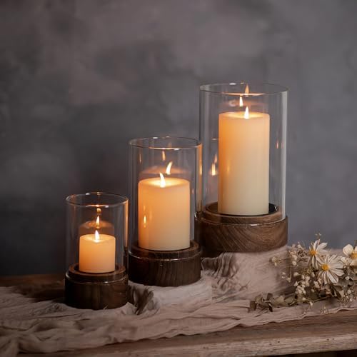 Hewory Hurricane Glass Candle Holder : Set of 3 Rustic Brown Cand...