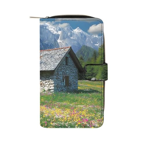 Mountain Cabin View Women's Long Wallets Leather Card Holder Purse Zippered Buckle Clutch Handbag