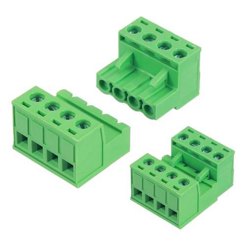 sourcing map 8 Set 4 Pin 5mm 0.2 Inch Pitch PCB Mount Screw Terminal Block Connector Male Female, Green