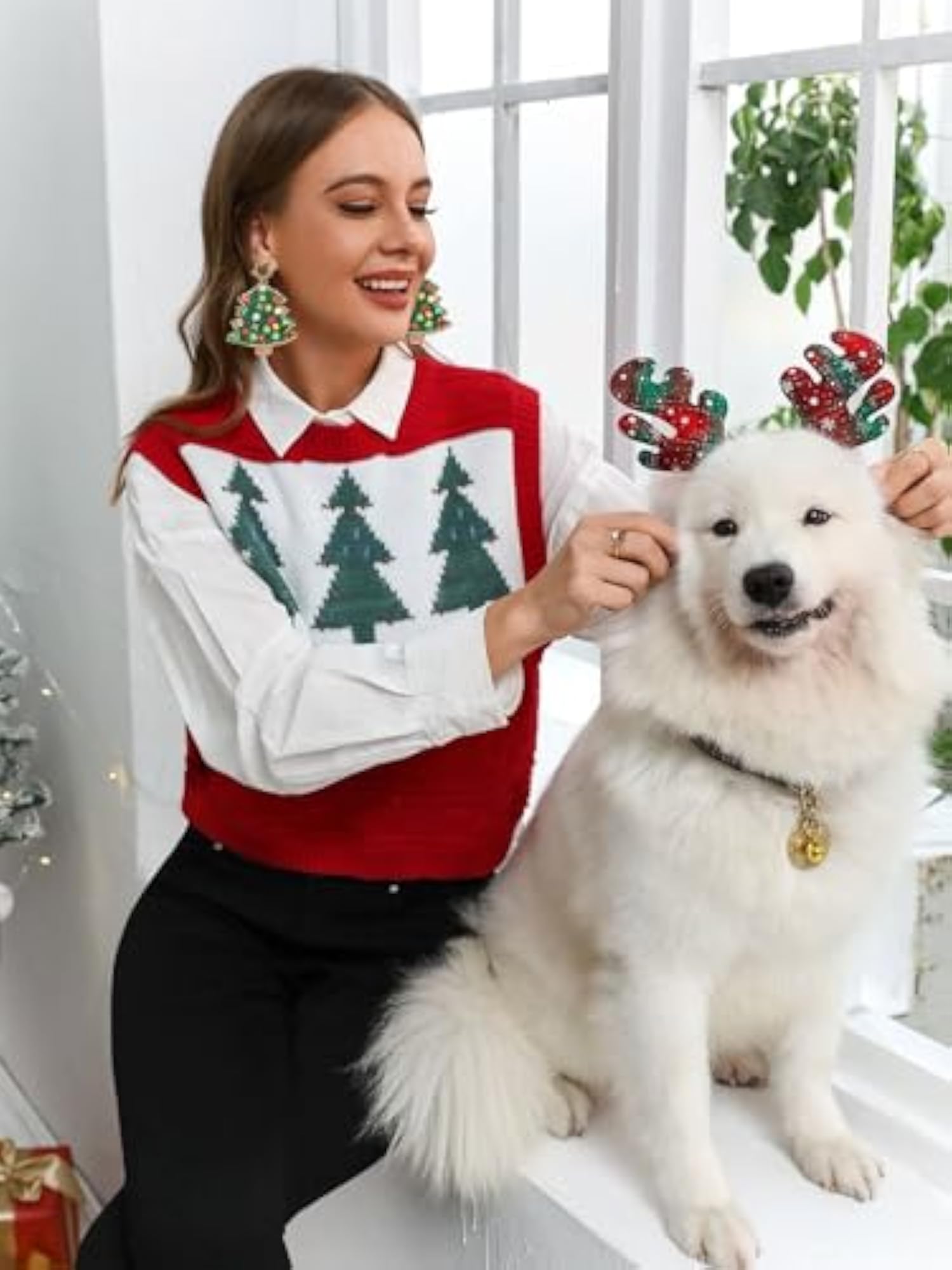 Women's Beaded Christmas Tree Dangling Earrings