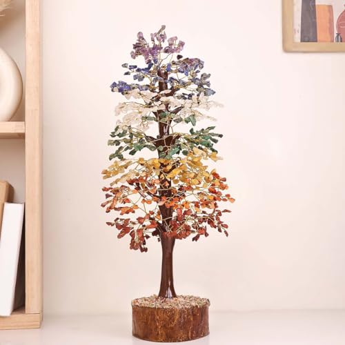 Image of 7 Chakra Stone Healing Crystal Tree of Life 1000 Beads | Seven Chakra Gemstone Bonsai Money Tree for Positive Energy Good Luck | Home Decor Christmas Decoration