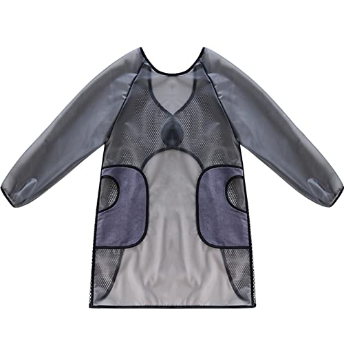 WAYUTO Kitchen Aprons with 2 Pockets Hand Wiping Apron Long Sleeves Transparent Dishwashing Apron Waterproof Apron for Cooking Baking Cleaning Work Black