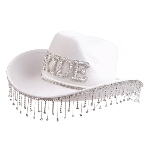 Chapeau de mariée EVJF avec franges élégantes au style western blanc