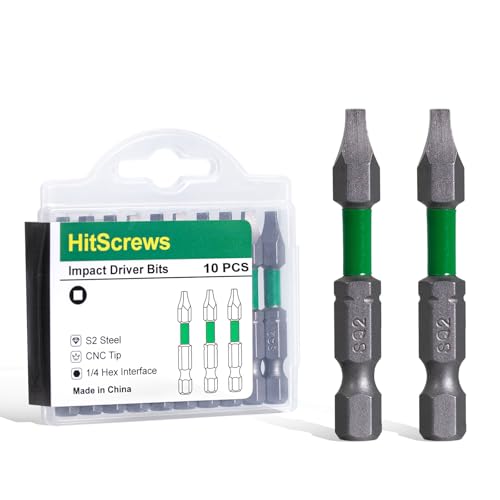SQ2 Square Impact Drive Bits 2 Inch High Torque Impact Rated Heavy Duty Square Drill Bit Magnetic S2 Steel 1/4 Hex Shank For Framing Decking & Construction | 10-Pack