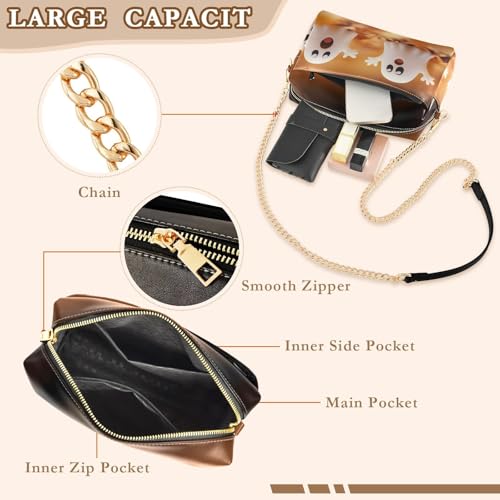 Women Crossbody Bag Shoulder Handbag Cellphone Purse PU Leather Metal Chain Strap Water Resistant Zipper Closure Cute Ghosts Print4