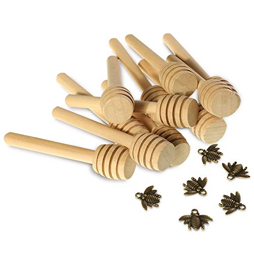 WILLBOND 24 Pieces 3 Inch Wood Honey Dipper Sticks and 50 Pieces Honeybee Charm Pendants Set for Honey Jar Dispense Drizzle Honey DIY Craft Jewelry Making Accessory - Thumbnail 2