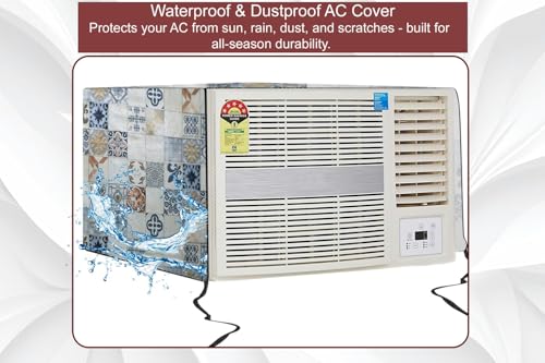 Image of The Furnishing Tree Window AC Cover for 1 Ton capacity PVC Waterproof and Dustproof Mosaic Pattern Cream