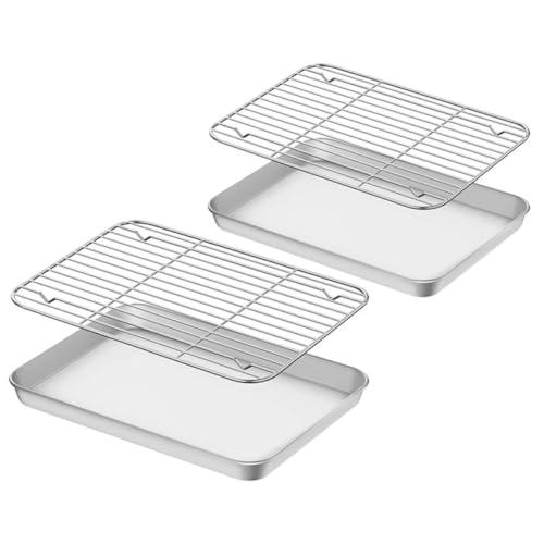 LALAFINA de Bandejas para Hornear y Diseño Que Reduce Que Se Pegue la Comida para con Rejilla de Enfriamiento de Acero Inoxidable Plata, Construcción Resistente