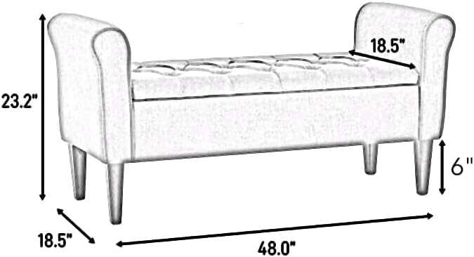 Image of Tufted Storage Ottoman Bench with Rolled Arms, Light Grey | Storage Ottoman bench
