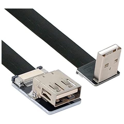 NFHK Down Angled USB 2.0 Type-A Male to Female Extension Data Flat Slim FPC Cable for FPV & Disk & Scanner & Printer 20cm Cover