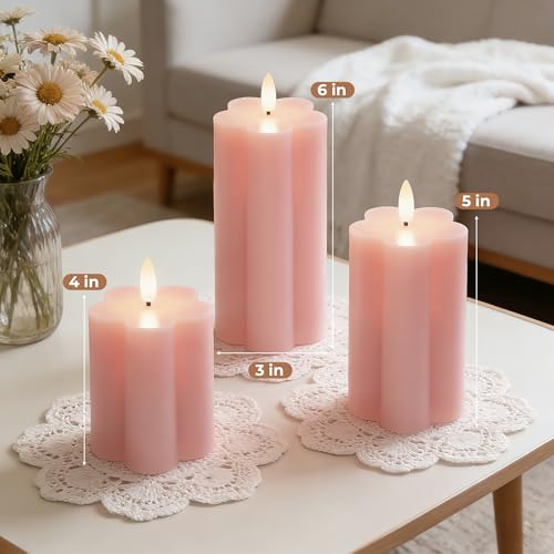 Image of Pink Flower LED Real Wax Flameless Battery-Operated Pillar Candles